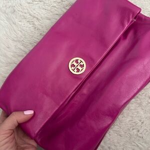 Tory Burch Fuchsia Clutch with Logo Accent